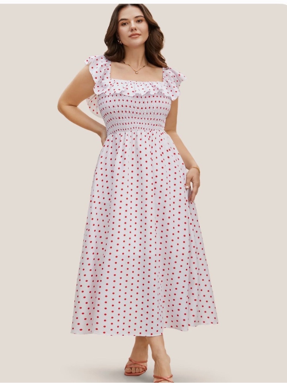 BloomChic White Maxi Dress with Red Polka Dots